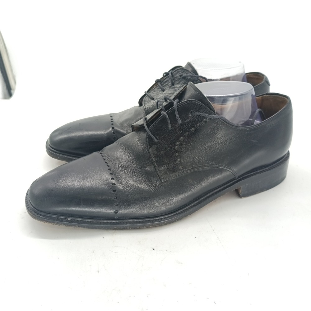 Pronto Uomo Firenze Mens Black Leather Cap Toe Derby Shoes Made Italy Size 11 s3
